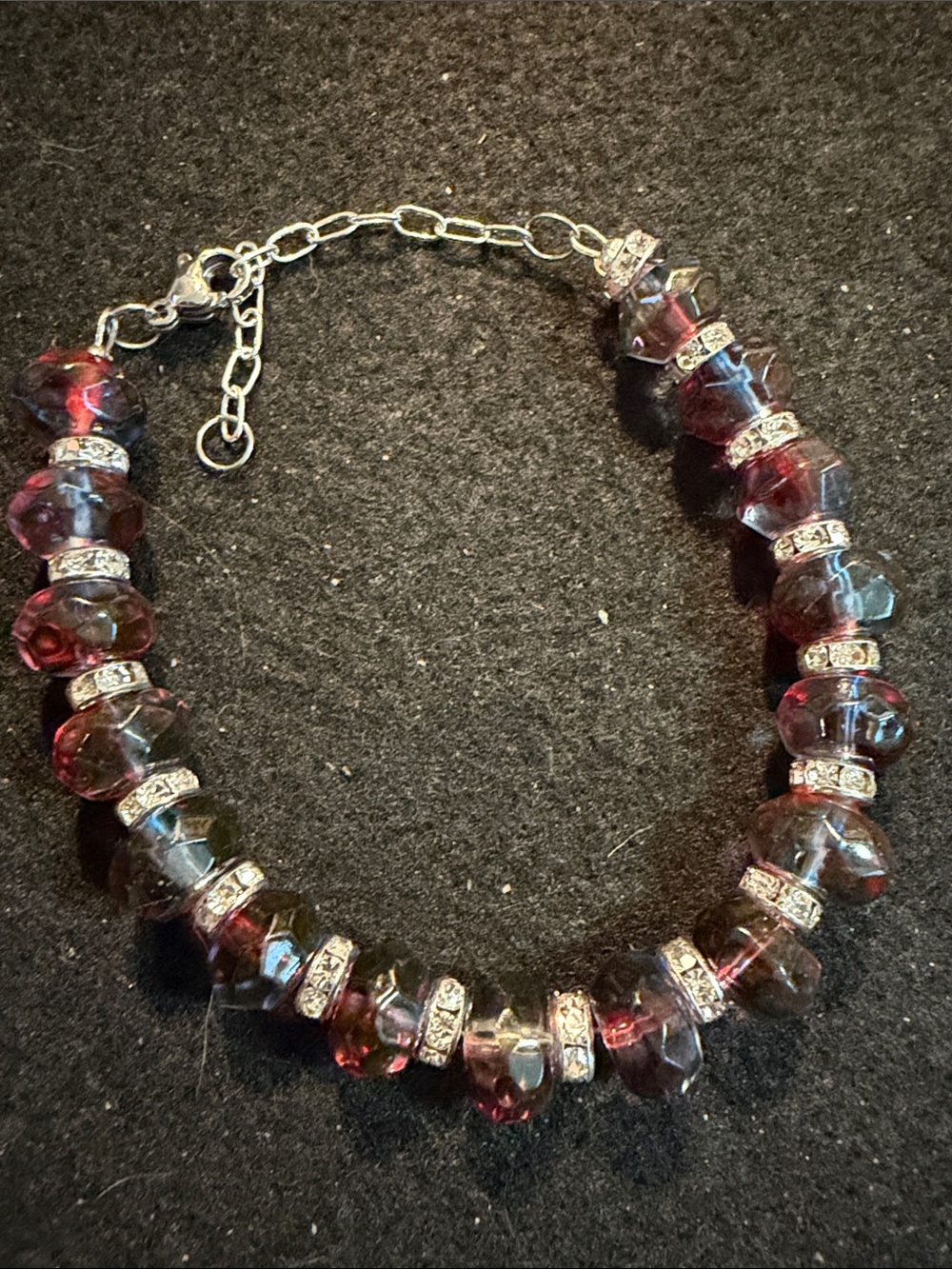 Beaded Garnet-Tone Bracelet with Silver Accents